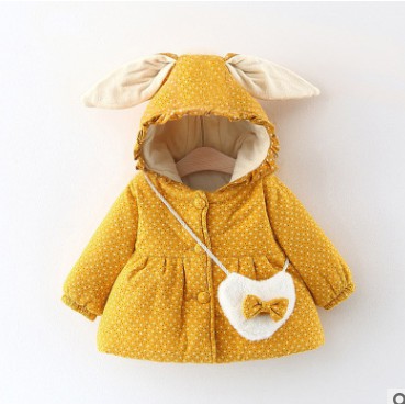 Áo khoác mùa đông siêu ấm áp cho bé gái có mũ tai thỏ đáng yêu