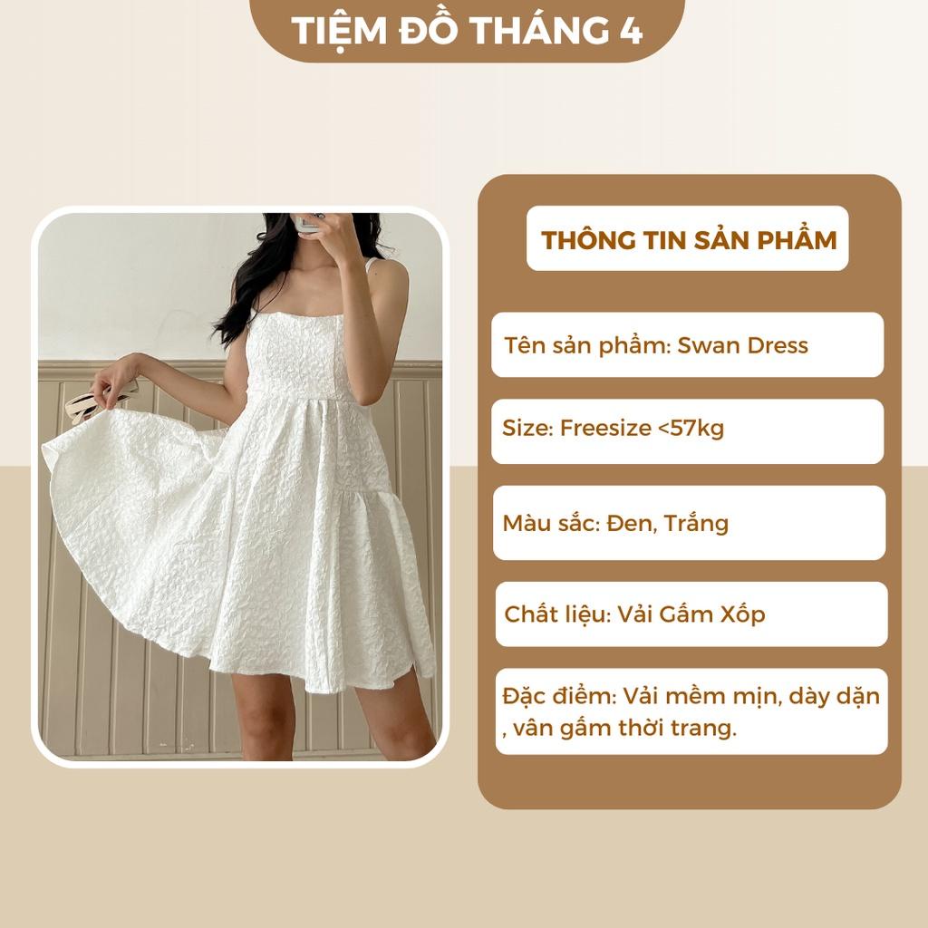 Váy Babydoll Hở Lưng 2 Dây Chất Gấm Xốp TIỆM ĐỒ THÁNG 4 SWAN DRESS