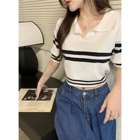 Áo thun NZN dệt kim tay ngắn cổ polo dáng rộng thời trang mùa hè cho nữ