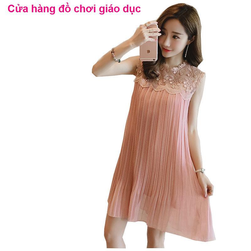 SHOP XINH Đầm bà bầu Mùa hè 2020 Thời trang Hàn Quốc mới Bướm không tay Voan Hàng đầu Hợp Vest