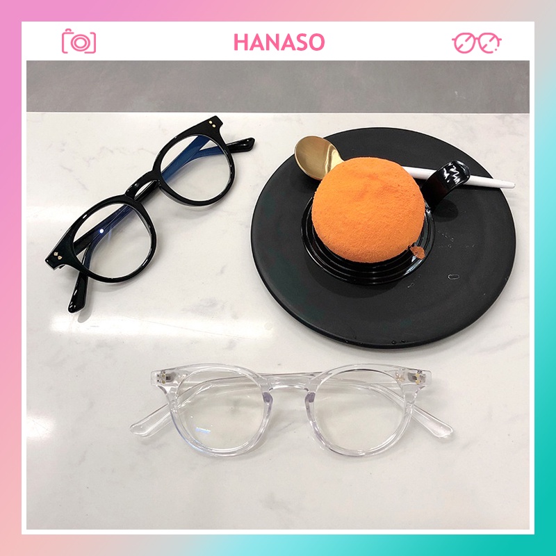 Kính giả cận chữ V mắt kính không độ gọng tròn mắt mèo chống ánh sáng xanh phong cách Ulzzang đẹp hottrend HANASO 027