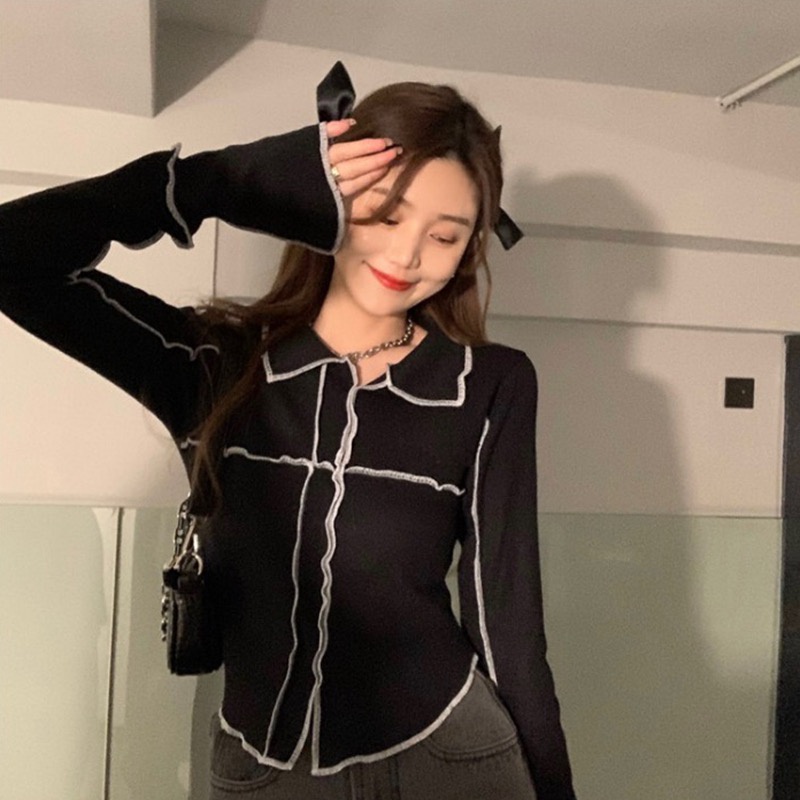 Áo thun COZOK dệt kim tay dài dáng ngắn thời trang dễ phối đồ