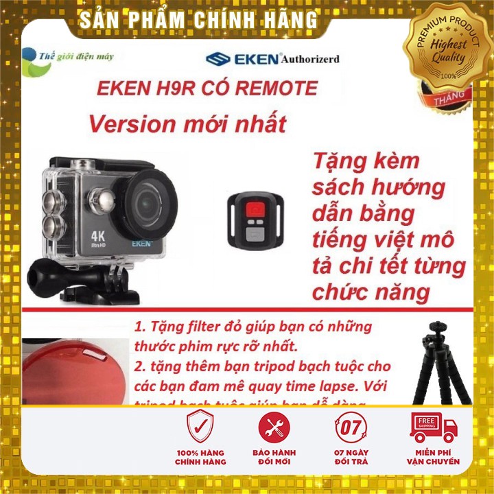 [Sale] Camera thể thao, camera hành trình Eken H9R(có remote) version 8.1, bảo hành 12 tháng tặng filter đỏ và tripod bạ