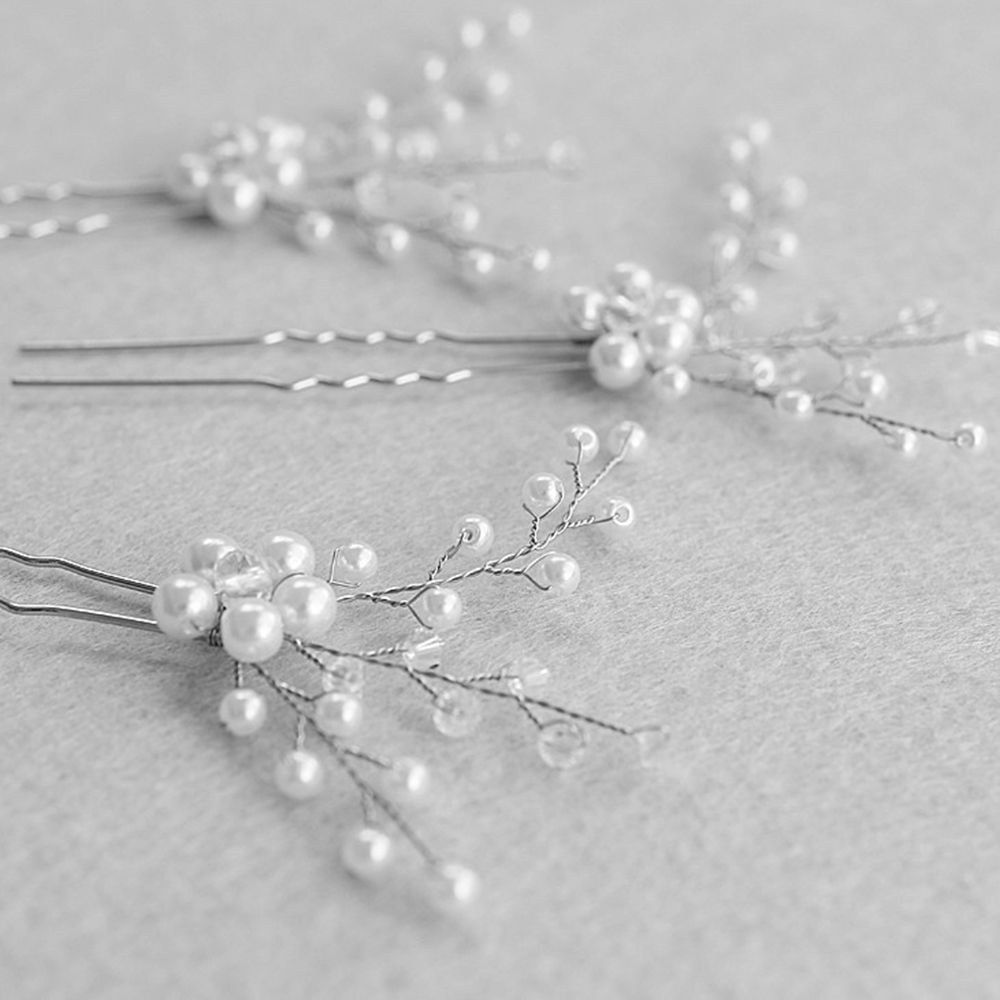 Kẹp tóc hình chữ U đính đá pha lê ngọc trai thanh lịch