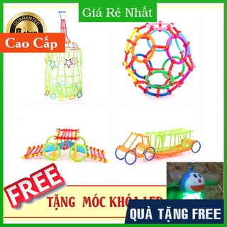 [QUÀ TẶNG FREE ] - Bộ xếp hình que : 420 chi tiết cho bé + Tặng FREE móc khóa hoạt hình có led