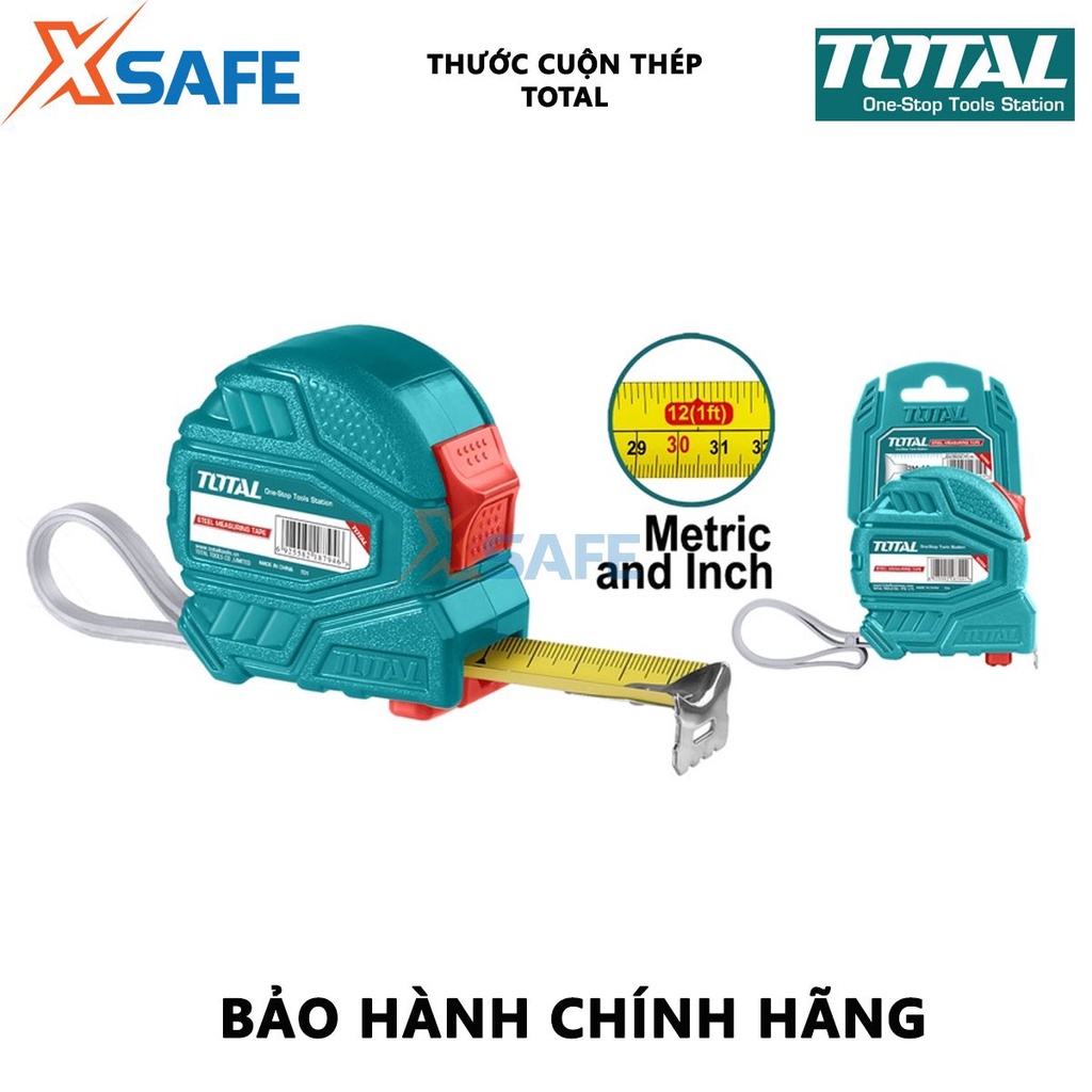 Thước cuộn thép nền vàng TOTAL Thước kéo dài 3-5m, bề rộng lá thước 16-25mm, dây thước thép dẻo cao cấp - [XSAFE]