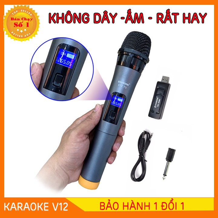 [Freeship] Micro Karaoke Không Dây Đa Năng V12 Dành Cho Loa Kẹo Kéo, Amli, Loa xách tay Bluetooth