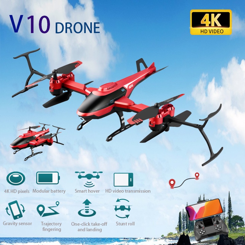 Hot V10 Mini Drone 4K / 1080P HD Camera chuyên nghiệp WIFI FPV Smart Hover Drone RC Quadcopter Máy bay trực thăng Máy ba
