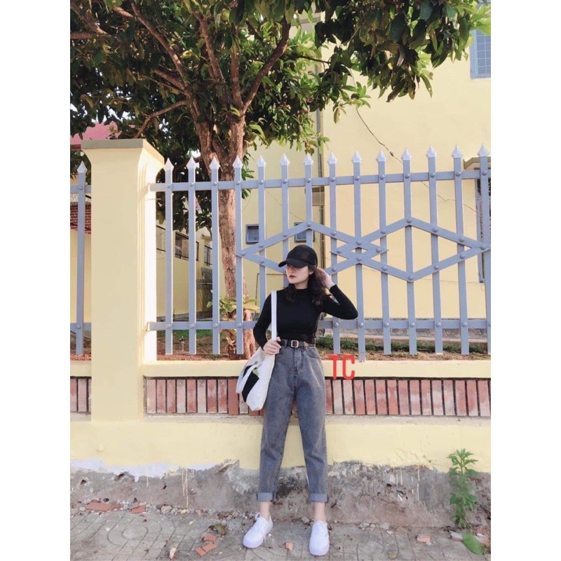 Q021 Quần bò jeans nữ Baggy jean lưng cao phong cách Cạp quần cao vừa phải chất bò dày đẹp không co giãn