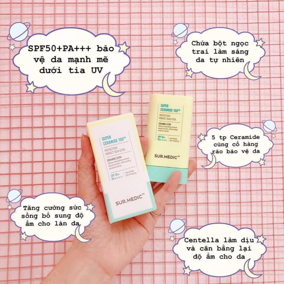 [Kèm Quà] Kem Chống Nắng Dạng Thỏi Dưỡng Ẩm Cho Da SURMEDIC Super Ceramide 100™ Protection Perfect Sun Stick 20g