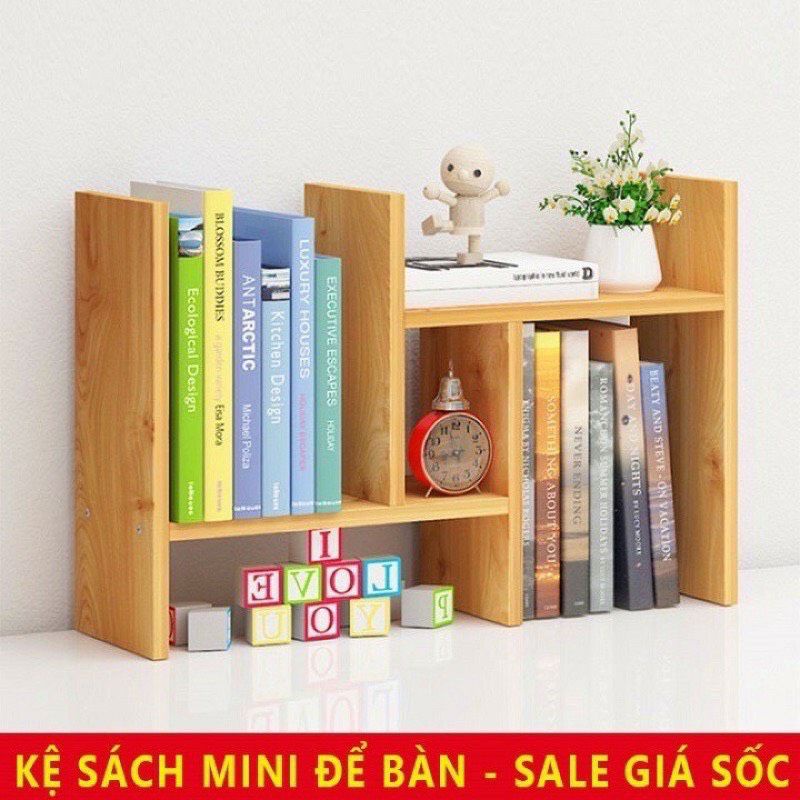 Kệ sách gỗ mini để bàn 5in1 lắp đc tận 5 kiều như hình