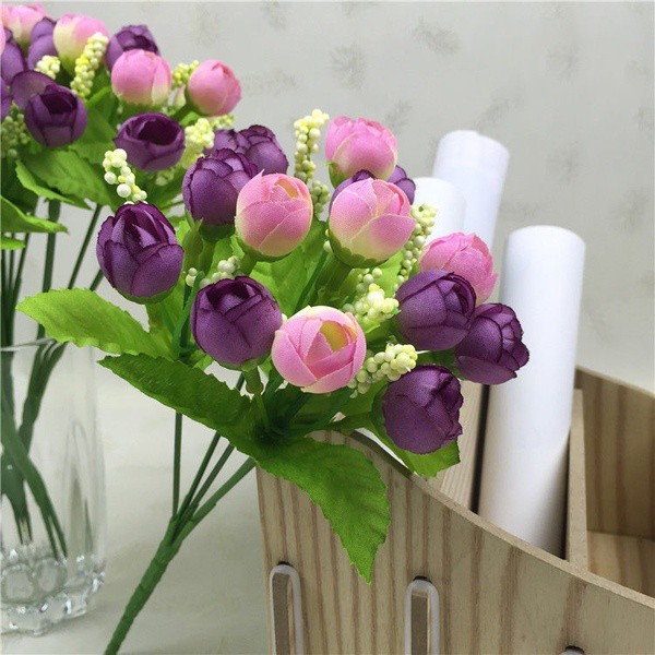 Bó 15 hoa hồng giả bằng nhựa dùng để trang trí tiệc cưới/ nội thất