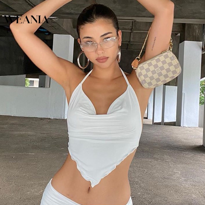 Áo Tank Top Cổ Thấp Hở Lưng Màu Trơn Phong Cách Đường Phố Cho Nữ L0715
