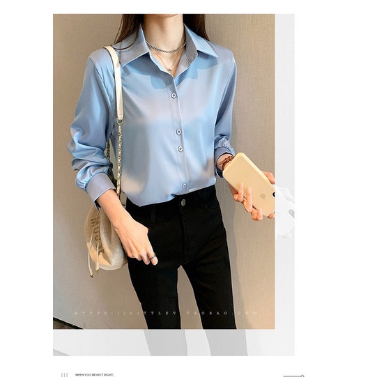 Áo sơ mi nữ công sở tay dài đi học đi làm dáng rộng cổ bẻ basic form rộng áo kiểu phong cách Hàn Quốc N-4