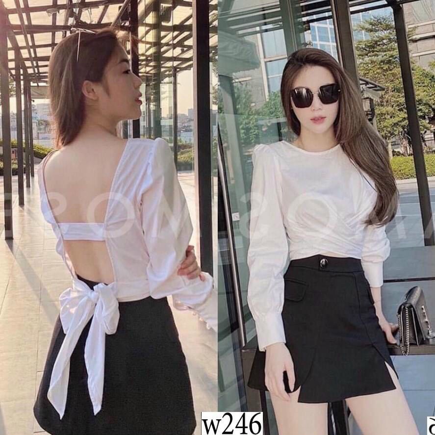 SET ÁO KATE TAY ĐÍNH CƯỜM HỞ LƯNG CỘT NƠ KÈM QUẦN GIẢ VÁY SEXY CHO PHÁI ĐẸP Bamboo Shop QCS