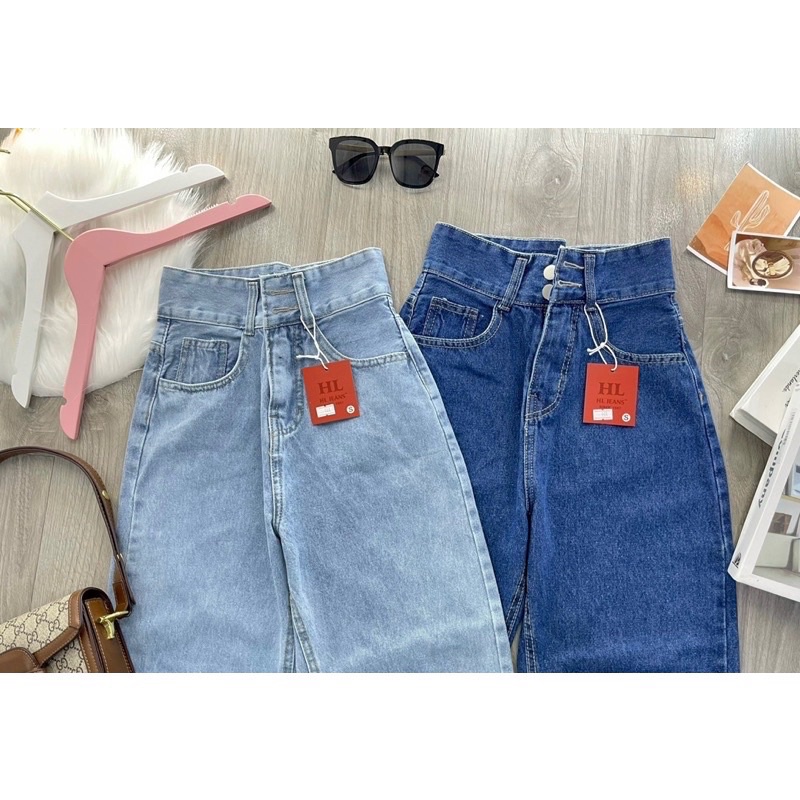 Quần baggy jean nữ 2 nút lưng siêu cao Lê Huy Fashion MS 444