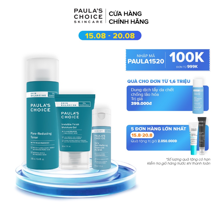 Bộ sản phẩm dưỡng, cân bằng dầu và thu nhỏ lỗ chân lông Paula's Choice Skin balancing with Niacianamide - 1350.3400.7827 | BigBuy360 - bigbuy360.vn