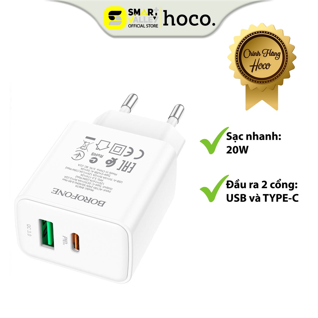 Bộ Sạc Nhanh 20W QC3.0 Borofone BA67A, Thích Hợp Sử Dụng Cho IP X Trở Lên Và Các Dòng Điện Thoại Có Hỗ Trợ Sạc Nhanh.
