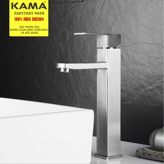 Vòi chậu rửa lavabo vuông cao KAMA VC17, inox 304 nóng lạnh, tặng kèm dây cấp nước nóng lạnh - HÀNG CHÍNH HÃNG.