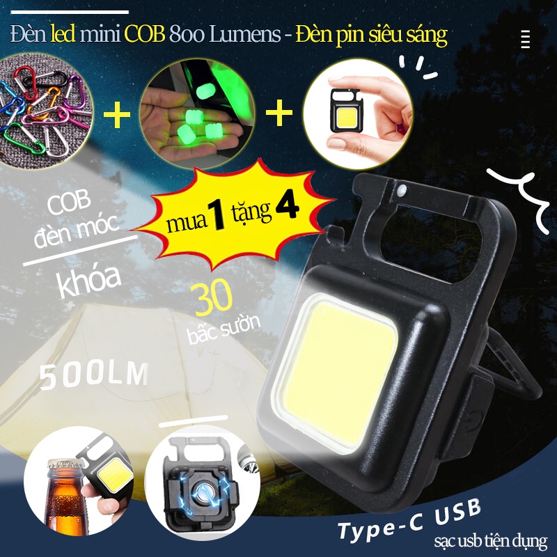 Đèn Led COB Mini Đa Năng Thiết Kế Nhỏ Gọn Kèm Móc Treo Chìa Khóa Tiện Dụng Mang Theo Cắm Trại / Dã Ngoại
