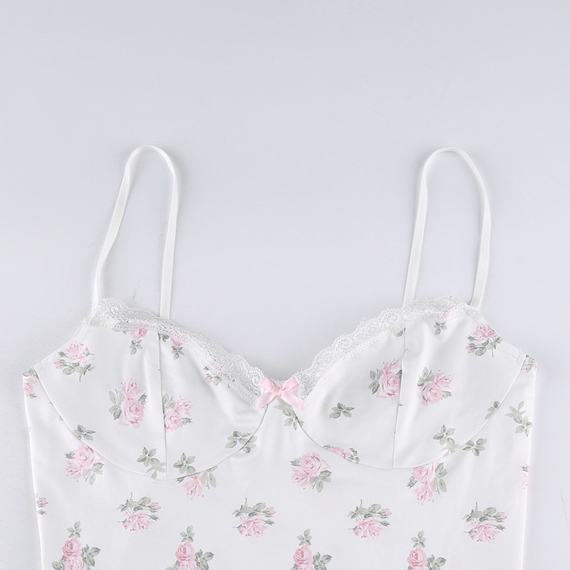 DUNEA Đầm hai dây hở lưng họa tiết hoa ngọt ngào thời trang dành cho nữ