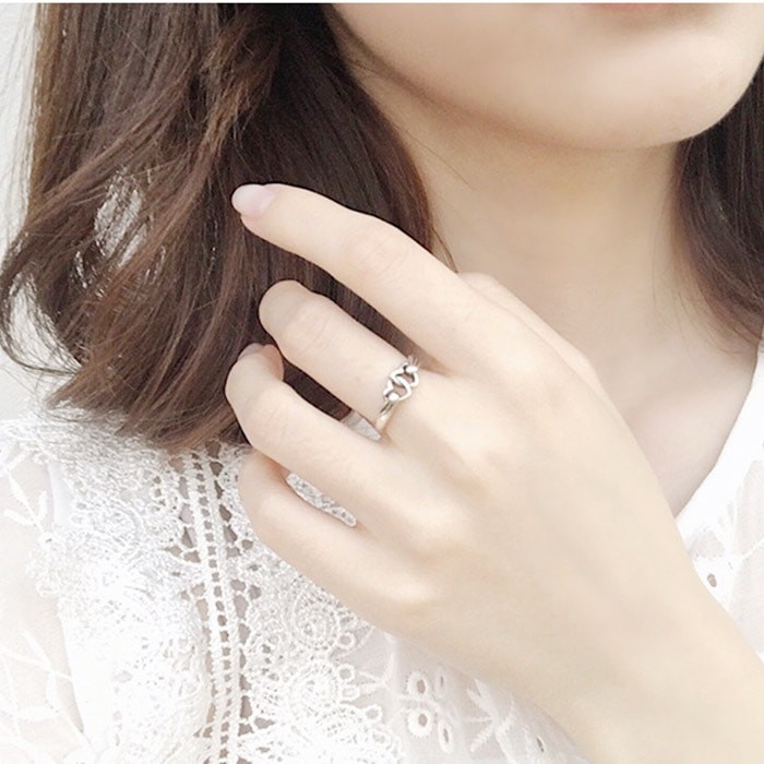 Nhẫn Bạc Nữ S925 Hình Trái Tim Đôi Gắn Kết Yêu Thương - N1739 - Bảo Ngọc Jewelry