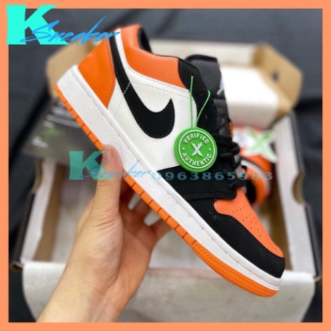 Giày Jordan 1, Giày Sneaker JD1 Cổ Thấp Màu Cam Móc Đen, Da Lộn Cao Cấp Đế Khâu.FULL BOX BILL
