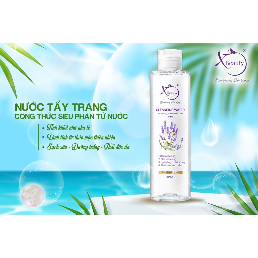 Nước tẩy trang XBeauty dưỡng trắng ngừa mụn cho mọi loại da XBEAUTY CLEANSING WATER 4 in 1 (100ML/300ML). Micellar Water