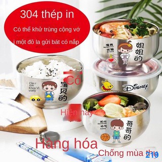 2021 ☃❦Bát ăn cho cha mẹ trẻ em bằng thép không gỉ 304 có nắp dày sáng tạo gia đình cá nhân độc quyền cơm chống rơi và b