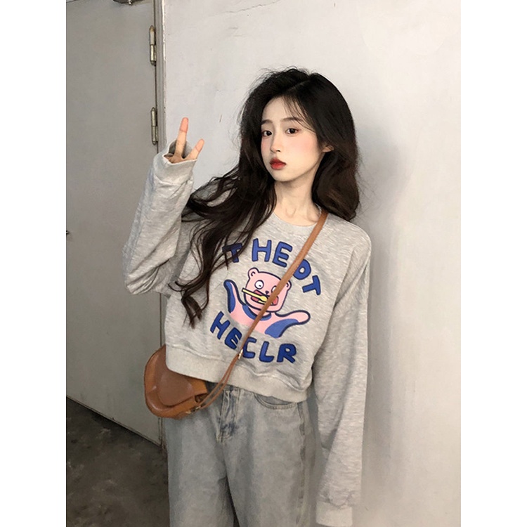 Áo Hoodie Lửng Tay Dài In Chữ Thời Trang Dành Cho Nữ