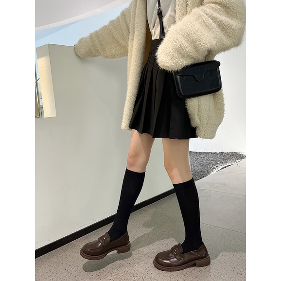 Giày Búp Bê Nữ Giày Loafer Đế Thấp 3 Phân Mũi Vuông Phong Cách Nhật Bản