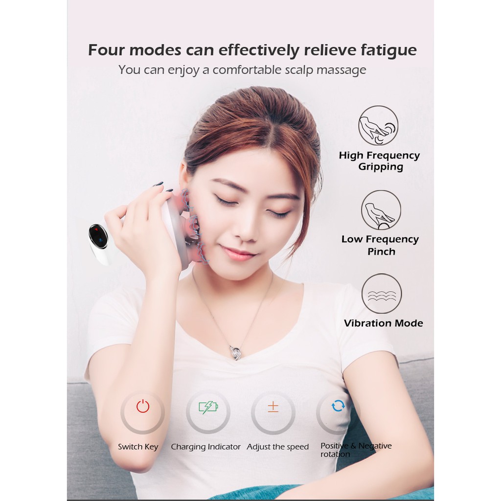 BIOSKIN Smart Head Scalp Massager USB Charging Wireless Head Electric Massage Device Stress Relax Body Back Massager Kneading Vibrating for Prevent Hair Loss