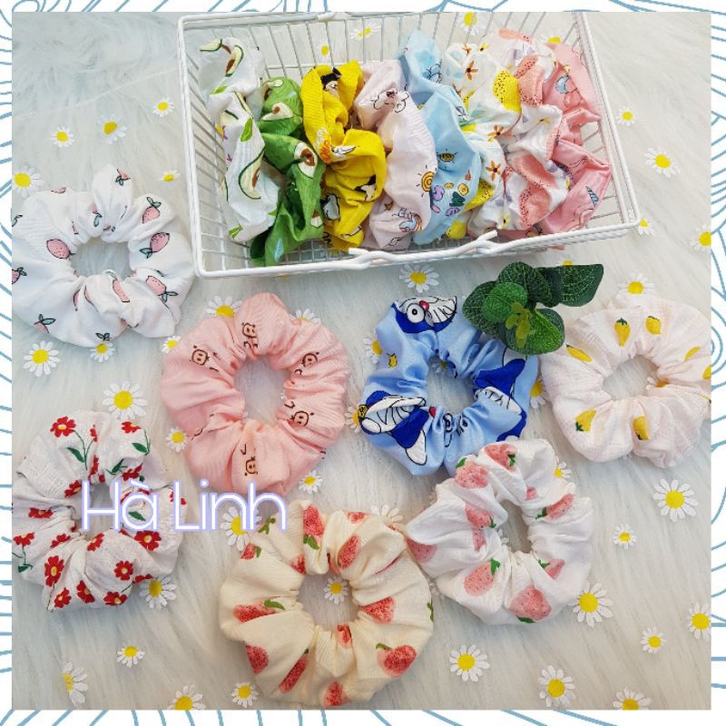 Scrunchies dây buộc tóc hoa quả con vật phi bóng