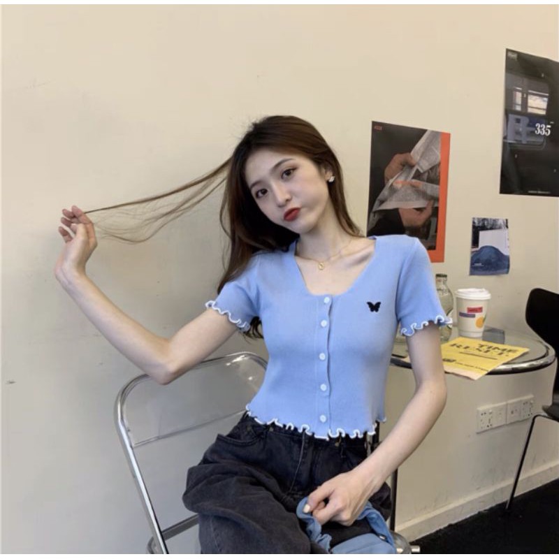 ÁO CÚC THẬT THÊU HÌNH BƯỚM CHẤT BORIP - A4444