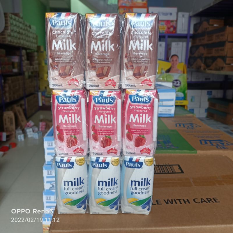Mix 3 vị dâu, socola, nguyên kem sữa tươi Pauls hộp 200ml thùng 24 hộp