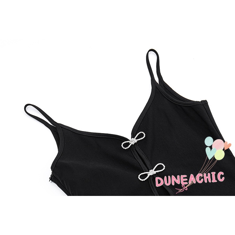 DUNEA Đầm Hai Dây Hở Lưng Thắt Nơ Gợi Cảm Cho Nữ