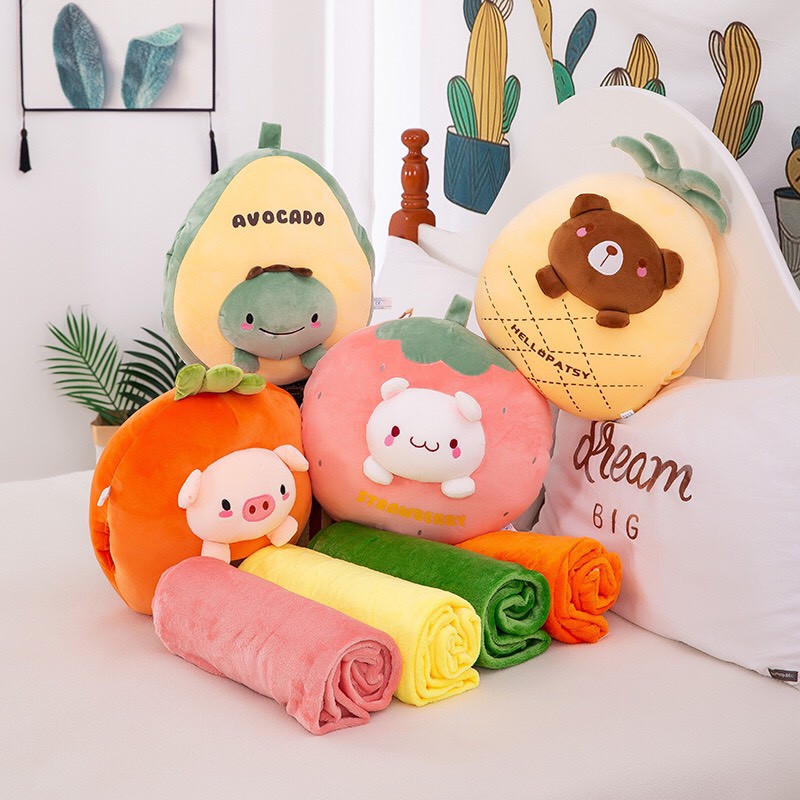 GẤU BÔNG CÓ MỀN 3in1 HÌNH THÚ HOA QUẢ CUTE