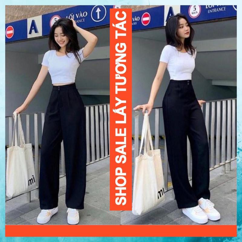 Quần Ống Rộng Nữ Lưng Cao, Quần Ống Suông Nữ Lưng Cao Khóa Trước Có Cúc | BigBuy360 - bigbuy360.vn