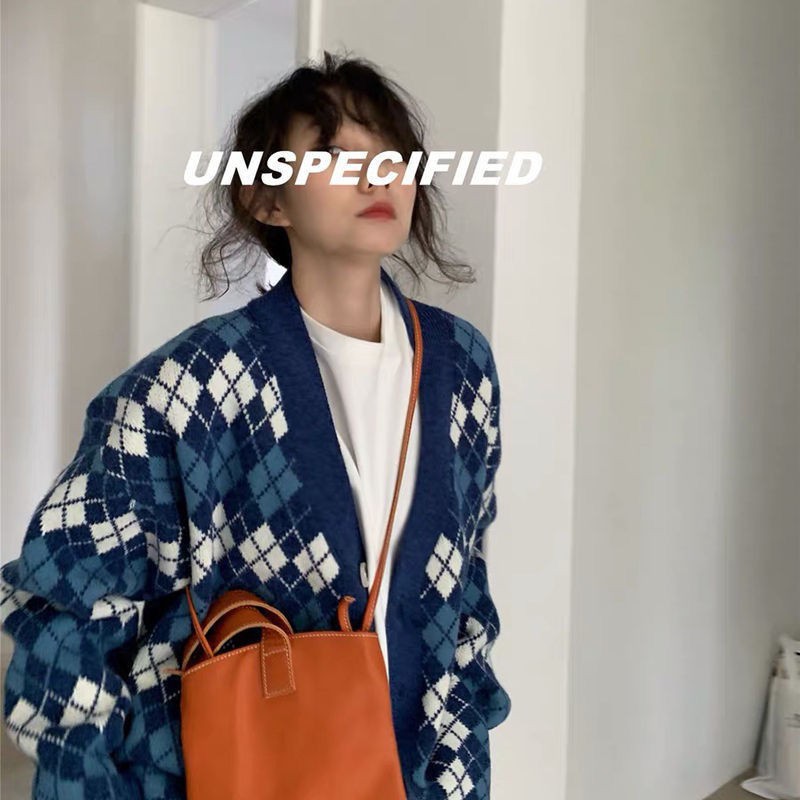 Áo Khoác Cardigan Tay Dài Cổ Chữ V Màu Sắc Tương Phản Phong Cách Retro Nhật Bản Cho Nữ