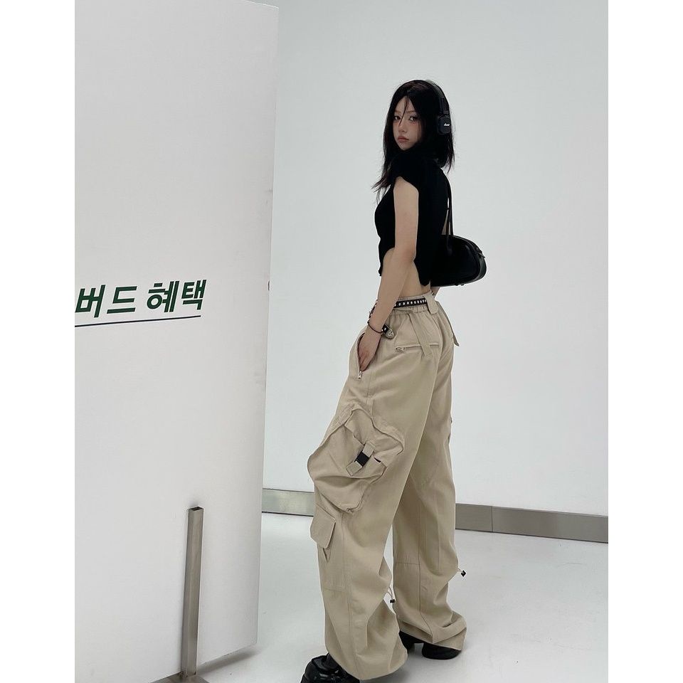 Quần Dài Ống Rộng Phối Nhiều Túi Phong Cách Hiphop Đường Phố Thời Trang