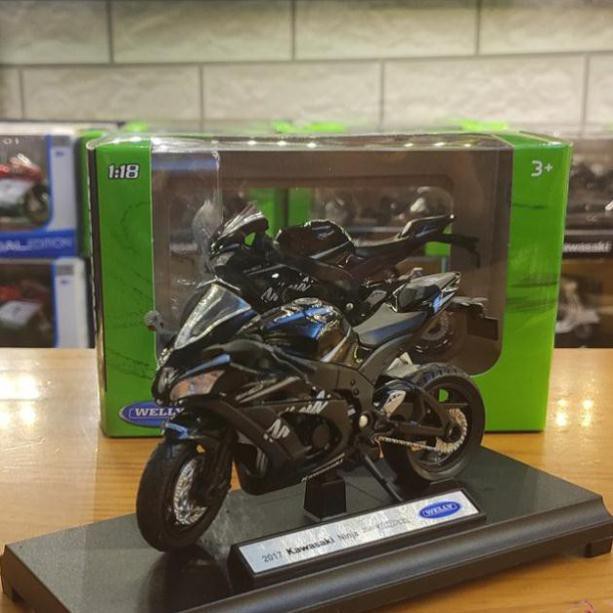 NEW Xe mô hình môtô siêu xe Kawasaki Ninja ZX tỉ lệ 1:18 hãng Welly hàng cao cấp