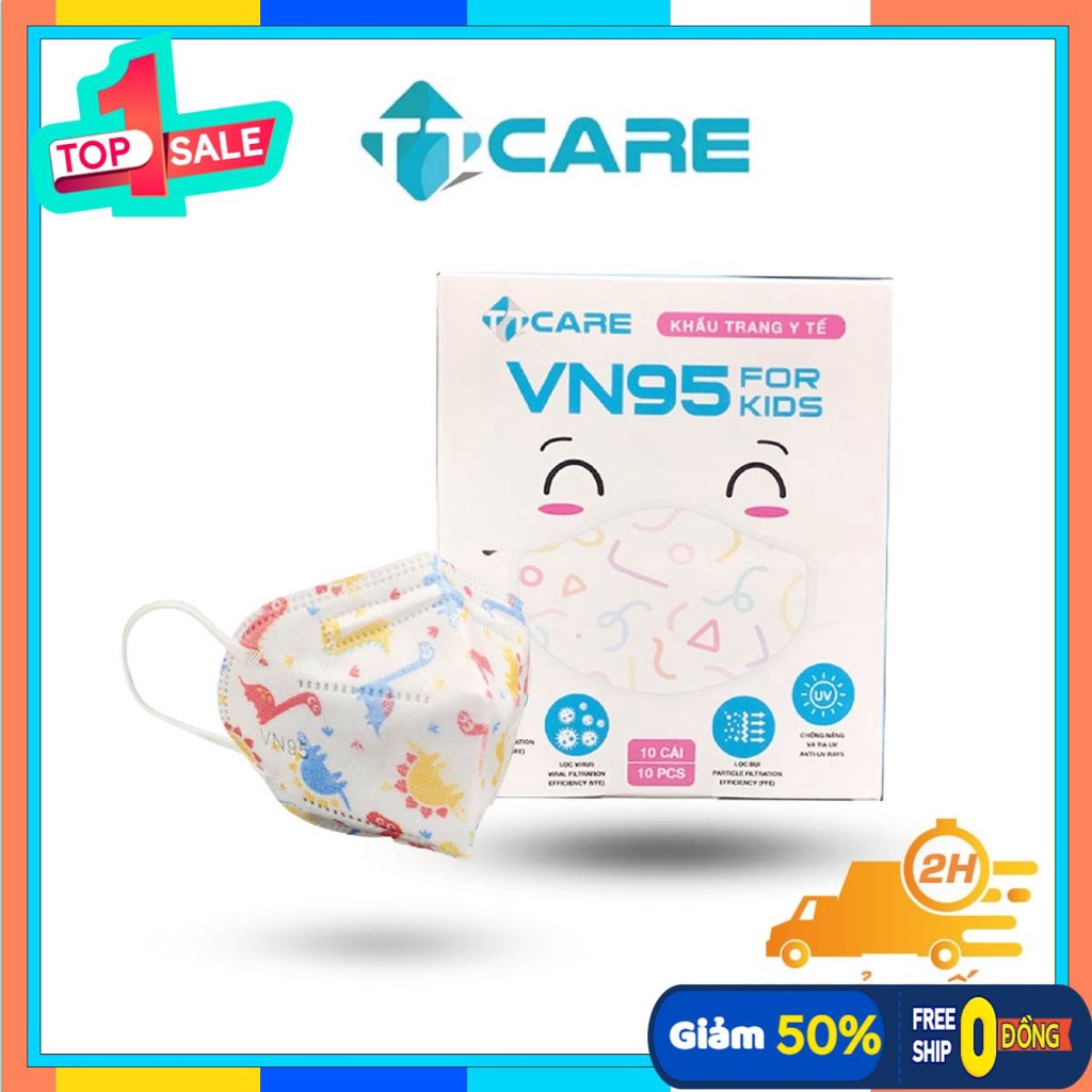 [1 Hộp] Khẩu Trang Y Tế cho bé 4 Lớp Kháng Khuẩn VN95 6-8 Tuổi / Nhiều Mẫu dễ thương - Hộp 10 Cái