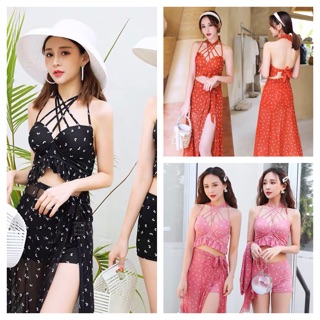 Bikini set 3 chi tiết dây cổ chéo (sẵn đen L)