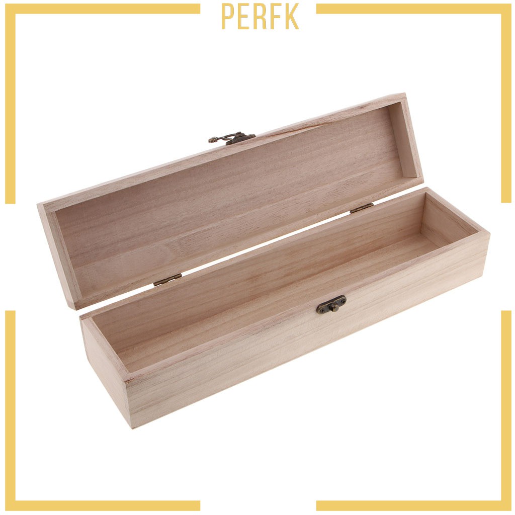 [Perfk] Hộp Gỗ Trơn Hình Chữ Nhật Không Sơn Có Khóa