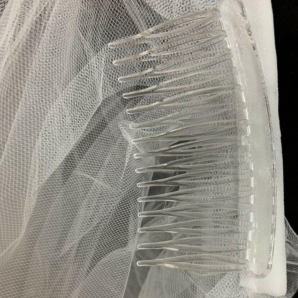 Mạng Che Mặt Màu Trắng Hai Lớp Kèm Lược Cài Cho Cô Dâu