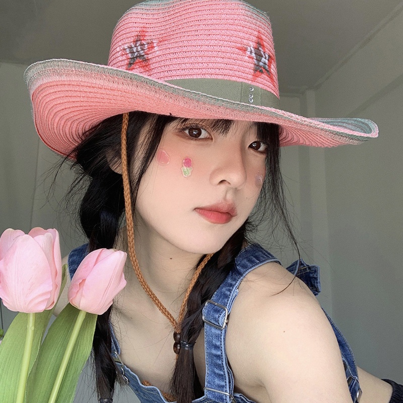 Mũ Cao Bồi Đan Lát Chống Nắng Phong Cách Cao Bồi Phương Tây Cho Nữ