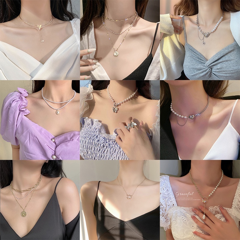 Vòng cổ Hình Trái Tim/Bướm/Ngọc Trai Thời Trang Cho Nữ