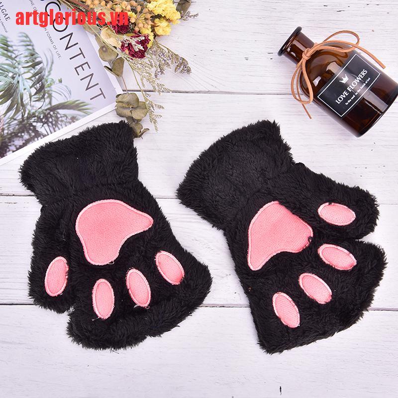 Găng Tay Hở Ngón Hình Móng Vuốt Mèo Bằng Lông Nhung Dễ Thương Xinh Xắn