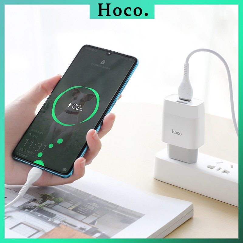 Củ Sạc NHANH 2 CỔNG Cốc Sạc HOCO C73A Phích Cắm EU Cục Sạc Cho OPPO iPhone iPad Samsung Xiaomi Redmi Huawei