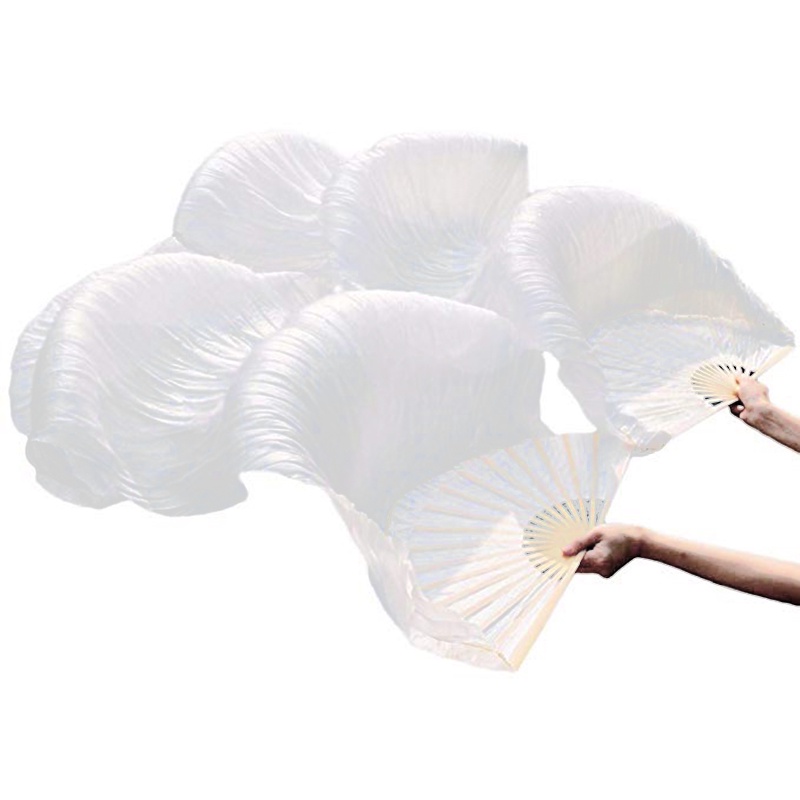 1 Quạt Múa Bụng Trung Quốc Bằng Lụa 100% Màu Trắng 180x90Cm